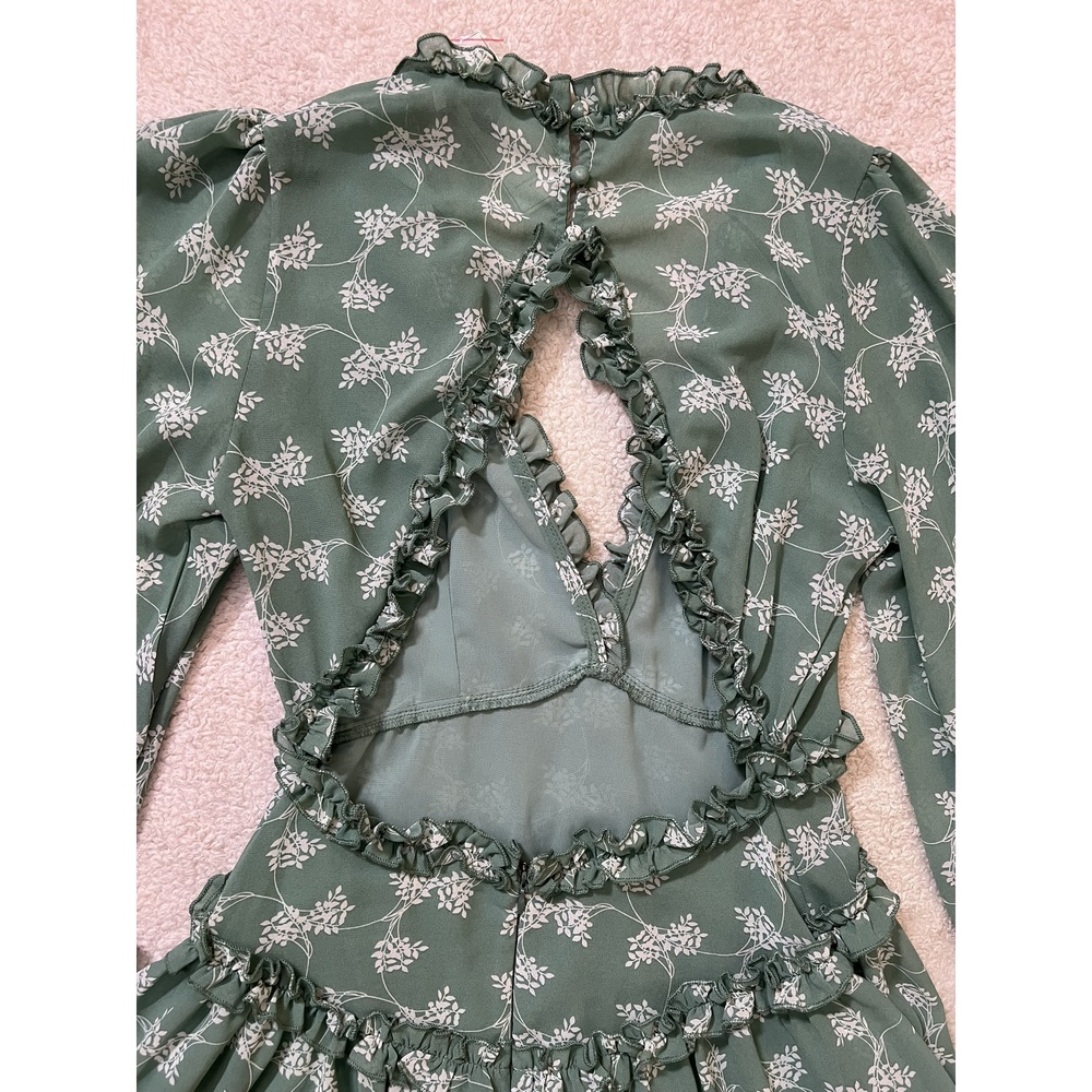 Aura Ruffled Floral Green Dress (NWT) - Picture 12 of 14